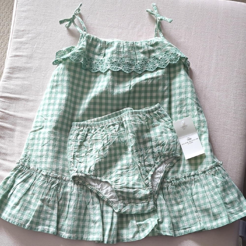 Ralph Lauren Green Gingham Kids Dress Set